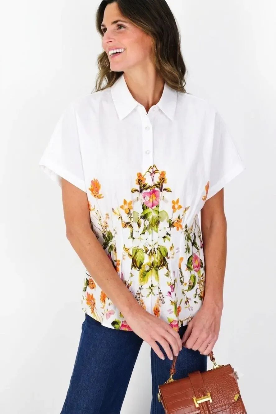 Jason Wu Floral Cotton Button Front Pleated Blouse Size S NWT Botanical Print